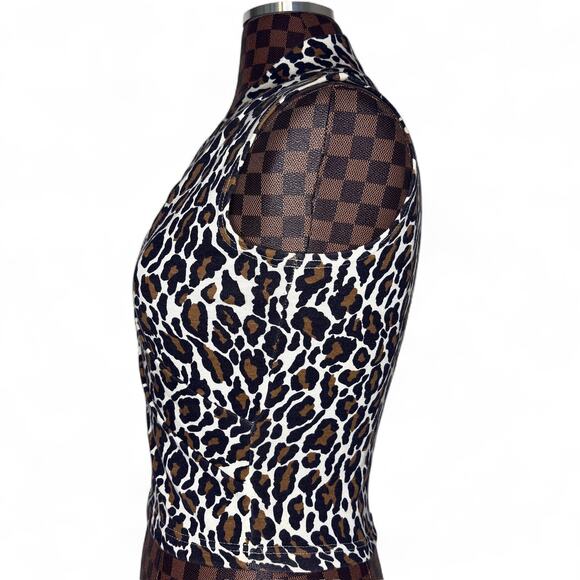 Y2K Leopard Print Halter Top Stretch Knit Sleeveless Clubwear 90s 2000s S/M - Picture 4 of 8